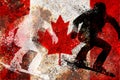 Snowboarder silhouette on a Canada flag