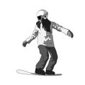 Snowboarder sliding down, female snowboarding