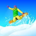 Snowboarder sliding down the hill, man