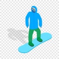 Snowboarder with snowboard deck isometric icon