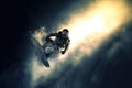 snowboarder snowboarding on tornado space saturn rings style illustration generative ai