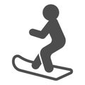 Snowboarder solid icon, Winter season concept, Man snowboarding sign on white background, man silhouette on snowboard