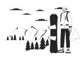 Snowboarder standing on ski resort black and white cartoon flat illustration