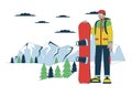 Snowboarder standing on ski resort line cartoon flat illustration