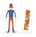 Snowboarder with star snowboard falt vector illustration