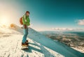 Snowboarder stay on the mountain top Royalty Free Stock Photo