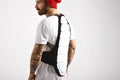 Snowboarder wearing back protector