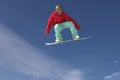 Snowboarder In Winter Clothes Jumping Against Sky Royalty Free Stock Photo