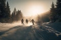 Snowboarders in a jump on a high mountain competition, five Freerider snowboarder