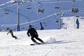 Snowboarders on the ski slope of Grandvalira