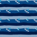 Snowboarders on the slope. Winter sports seamless pattern