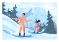 Snowboarders in swim suits. Female character in bikini and male character Royalty Free Stock Photo