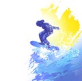 Snowboarding background. Extreme sports illustration with guy snowboarder
