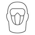 Snowboarding balaclava thin line icon, World snowboard day concept, Winter wear for active lifestyle sign on white