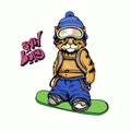 Snowboarding cat. Cool cat on snowboard with abs bag and snow ski mask vector cartoon Royalty Free Stock Photo