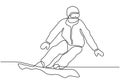 Snowboarding continuous line drawing. Person standing and jump on snowboard. Winter sport minimalism and simplicity hand drawn