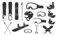 Snowboarding elements silhouette, Snowboarding elements, Snowboard silhouette, Snowboarding equipment vector set