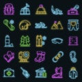 Snowboarding equipment icon set vector neon Royalty Free Stock Photo