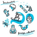 Snowboarding freestyle collection hand drawn set