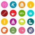 Snowboarding icons many colors set