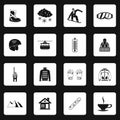 Snowboarding icons set, simple style