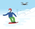 Snowboarding and remote drone with camera