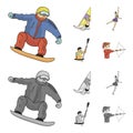 Snowboarding, sailing surfing, figure skating, kayaking. Olympic sports set collection icons in cartoon,monochrome style Royalty Free Stock Photo