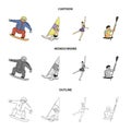 Snowboarding, sailing surfing, figure skating, kayaking. Olympic sports set collection icons in cartoon,outline Royalty Free Stock Photo