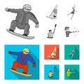 Snowboarding, sailing surfing, figure skating, kayaking. Olympic sports set collection icons in monochrome,flat style Royalty Free Stock Photo