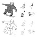 Snowboarding, sailing surfing, figure skating, kayaking. Olympic sports set collection icons in outline,monochrome style Royalty Free Stock Photo