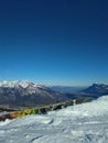 Snowboarding Ski Grind Rail in the Mountains