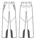 Snowboarding and skiing pants flat sketch. Isolated illustration on a white background.