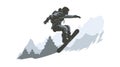 Snowboarding, snowboarder jumping in snowy mountains, background. Man with snowboard in flat style.