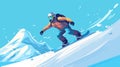 Snowboarding, snowboarder jumping in snowy mountains, background. Man with snowboard in flat style.