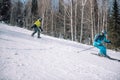 Snowboarding from a snowy mountain. Active lifestyle. Health