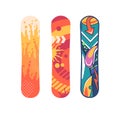 Snowboards, Sleek, Flat Boards Designed For Gliding On Snow. Vital Tools For Thrilling Winter Sports Vector Illustration