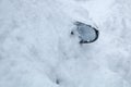 Snowbound car in the street, buried under a big snow layer. Only the mirror looks out Royalty Free Stock Photo