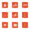 Snowbound icons set, grunge style