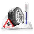 Snowbound studded winter tire Royalty Free Stock Photo