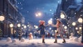 Snowbound Symphony: Anime Euphoria in Winter Glow. AI generate Royalty Free Stock Photo