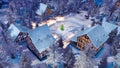 Snowbound town at Christmas winter night top view