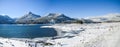 Snowcap Mountain Of The Cascade Mountain Range and Keechelus Lake On A Nice Sunny Winter, Snoqualmie Pass, Washington, USA Royalty Free Stock Photo