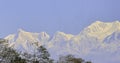 Snowcapped himalaya, mount kumbhakarna or jannu and mount kabru from lepcha jagat near darjeeling in west bengal, india