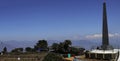 snowcapped Himalayas Kangchenjunga peak, UNESCO world heritage Darjeeling toy train and Batasia Loop war memorial