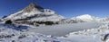 Frozen Ice Covered Mountain Lake Rugged Snowy Peak Wide Panoramic Landscape Banff national Park Canadian Rockies Alberta