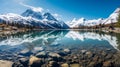 Snowcapped mountains and crystalclear lake in nature