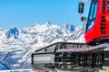 Snowcat, machine for snow removal, preparation ski trails. In th Royalty Free Stock Photo