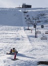 Snowcat, ratrack PistenBully - machine for snow preparation while working in Alpe D\'huez