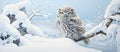 Snowcovered branch hosts owl, a bird of prey, in wintry forest habitat Royalty Free Stock Photo