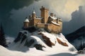 Snowcovered Castle On The Mountain. Generative AI Royalty Free Stock Photo